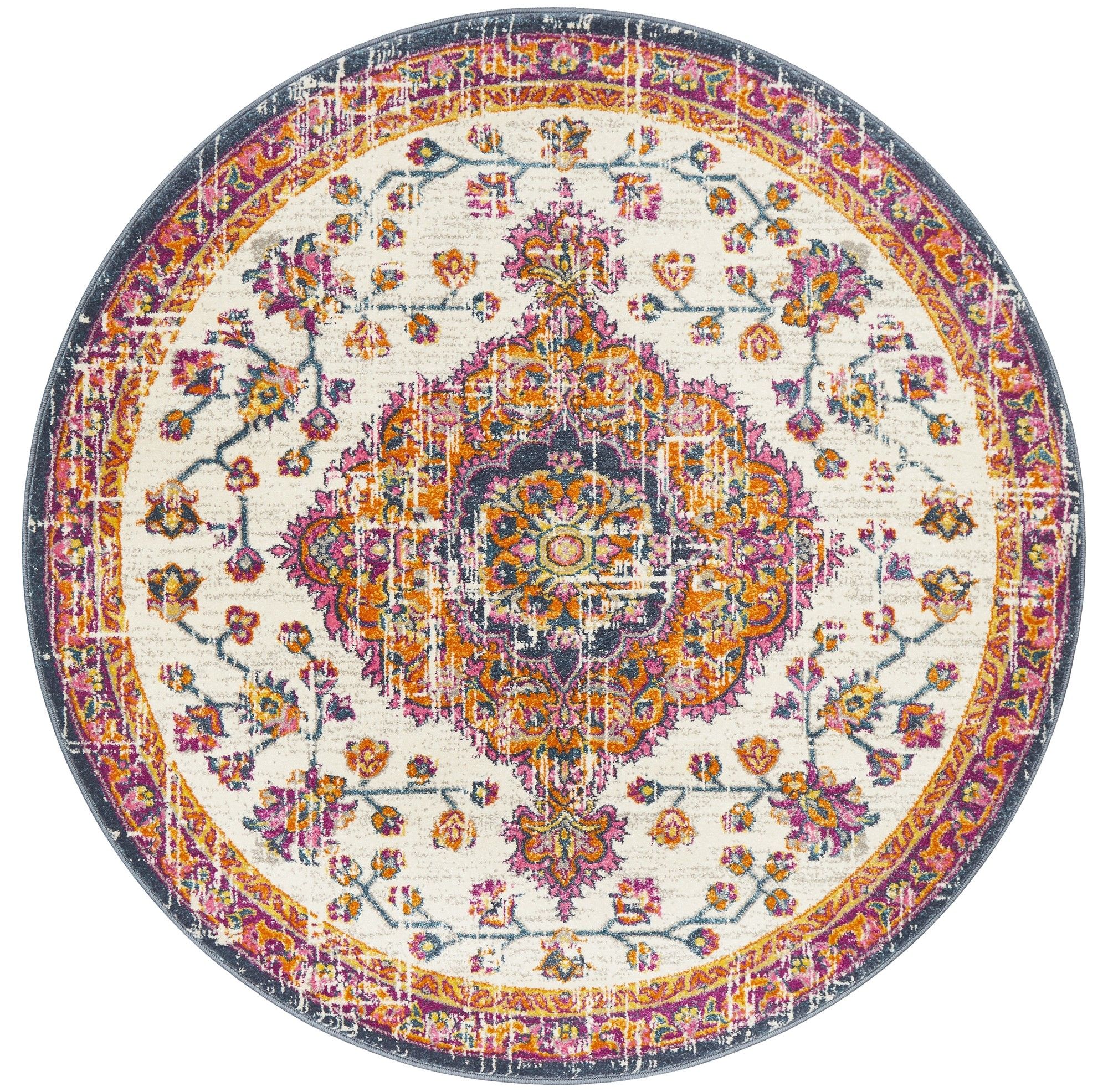 Network Ivory & Rust Blossom Vintage Look Round Rug | Temple & Webster For Ivory Blossom Round Rugs (View 8 of 15)
