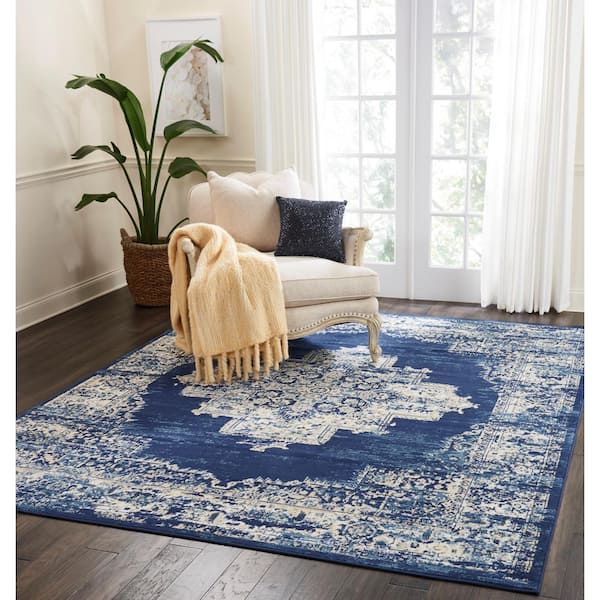 Nourison Grafix Navy Blue 8 Ft. X 10 Ft. Persian Medallion Transitional  Area Rug 411723 – The Home Depot For Navy Blue Rugs (Photo 10 of 15)