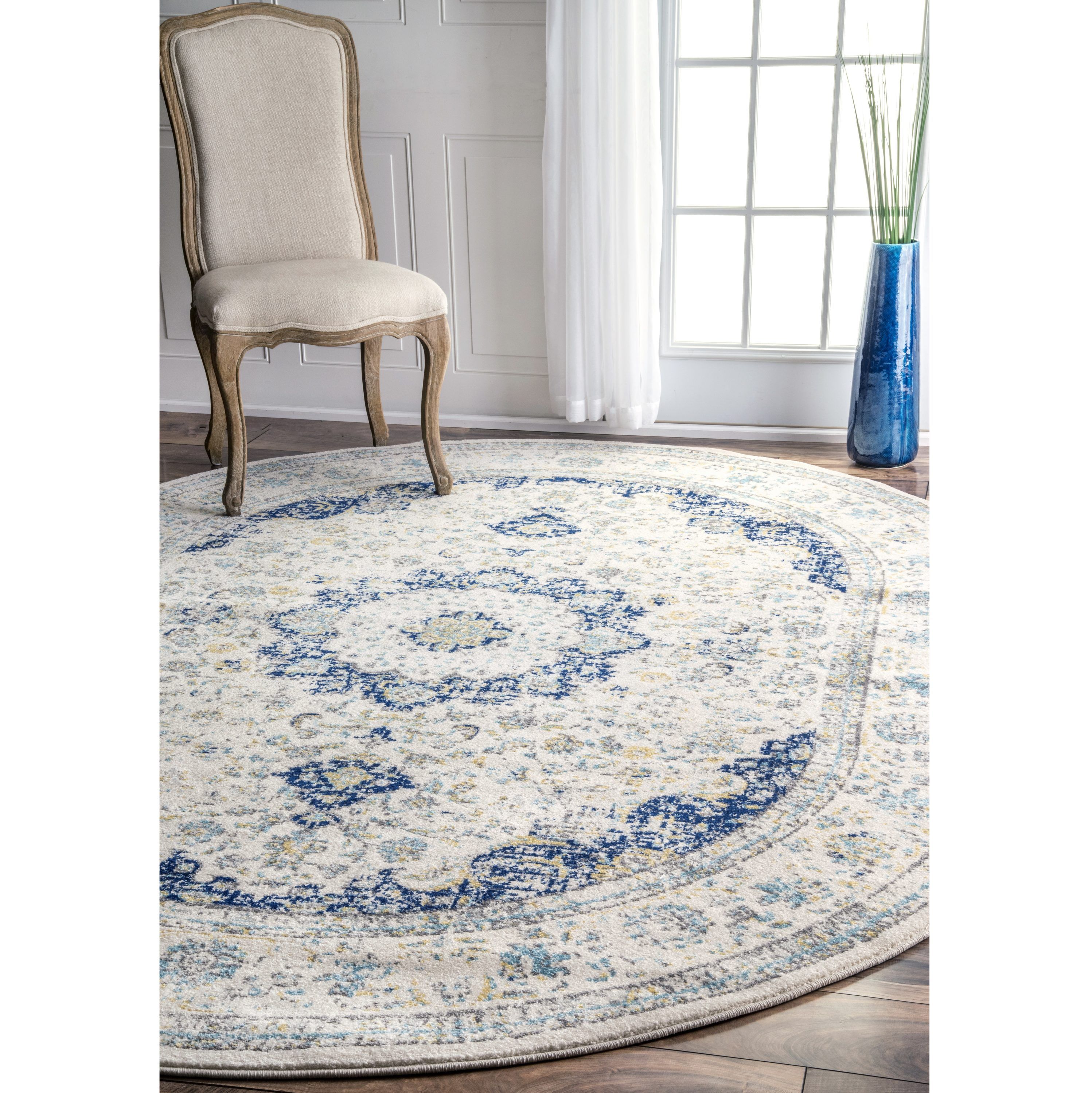 Nuloom 6 X 9 Blue Oval Indoor Distressed/overdyed Area Rug In The Rugs  Department At Lowes Regarding Blue Oval Rugs (View 2 of 15)