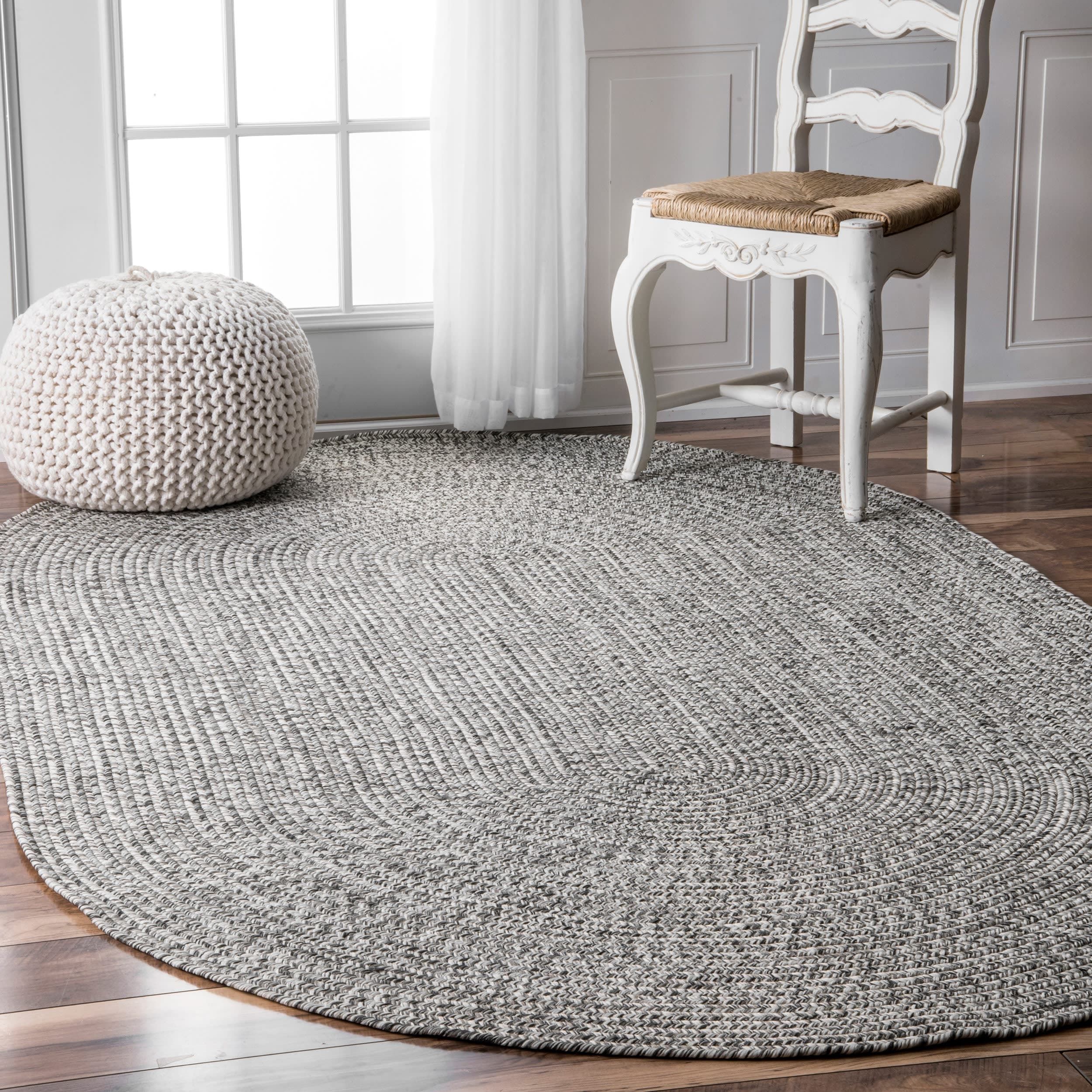 Nuloom 9 X 12 Salt And Pepper Oval Indoor/outdoor Solid Coastal Area Rug In  The Rugs Department At Lowes In Oval Rugs (View 4 of 15)