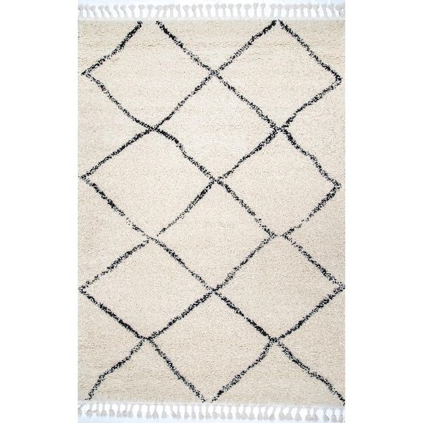 Nuloom Jessie Moroccan Lattice Shag Off White 3 Ft. X 5 Ft (View 6 of 15)