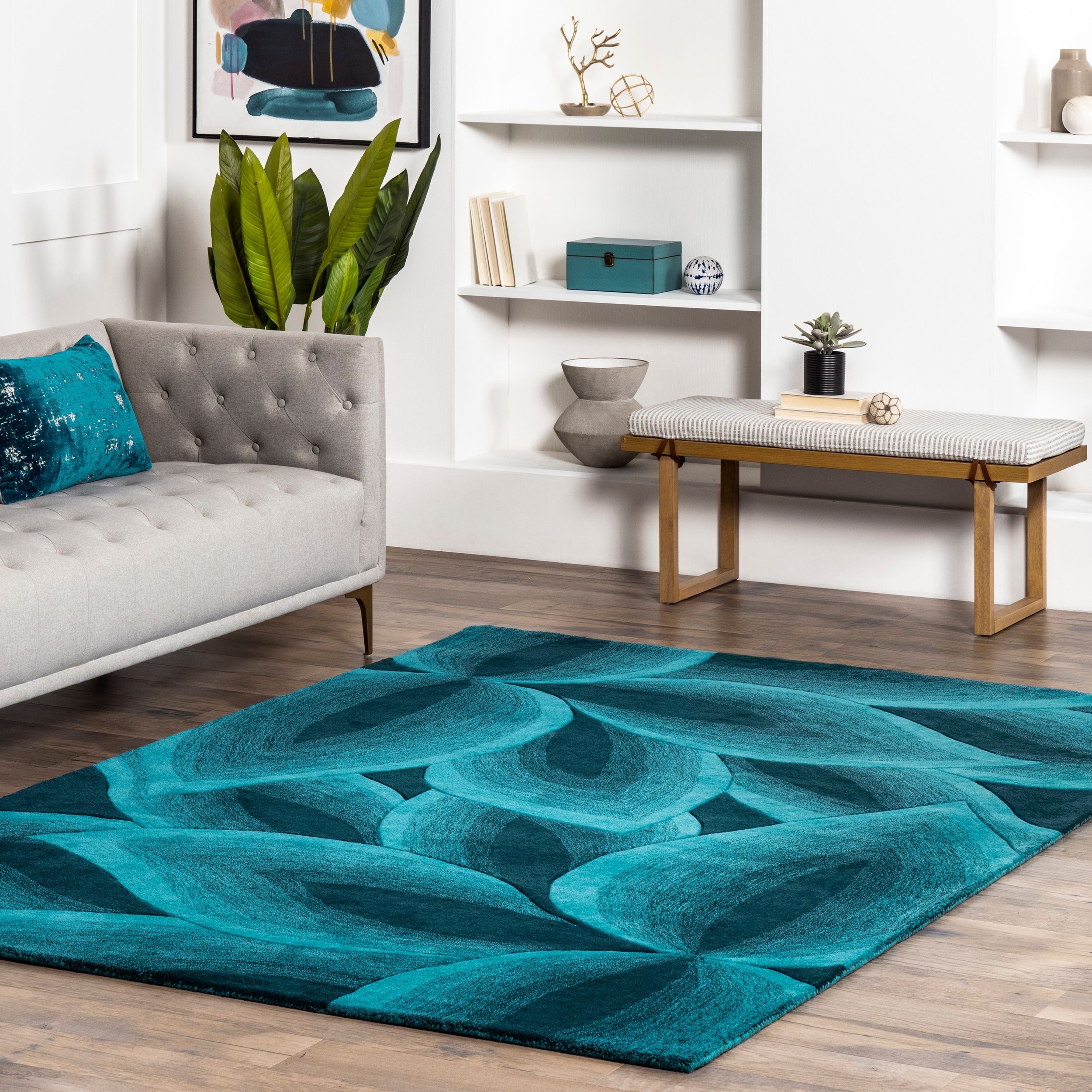 Nuloom Turquoise Handmade Leaves Wool Area Rug – Overstock – 7344098 Within Turquoise Rugs (Photo 7 of 15)