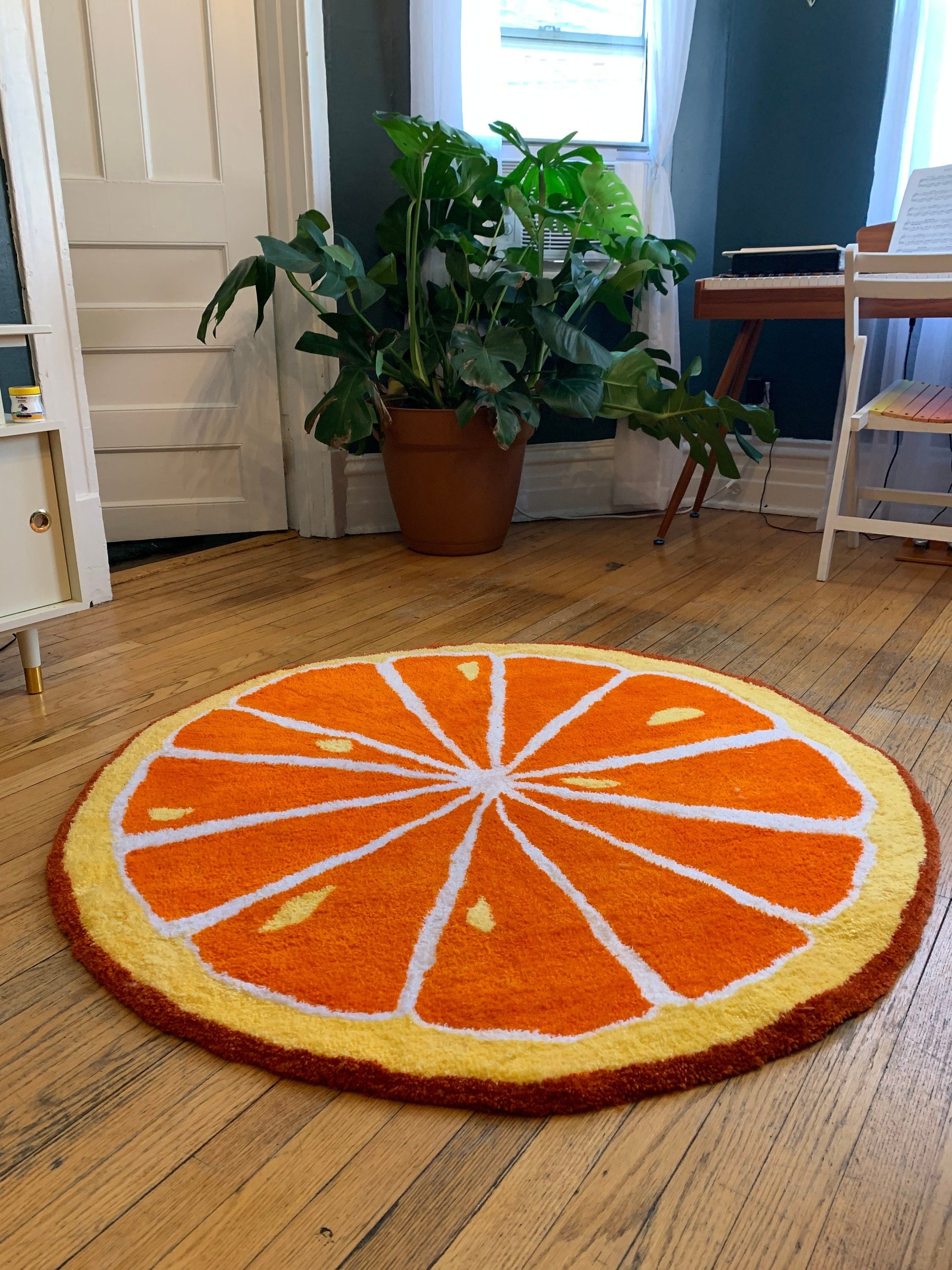 Orange Circle Rug – Etsy Inside Orange Round Rugs (View 12 of 15)