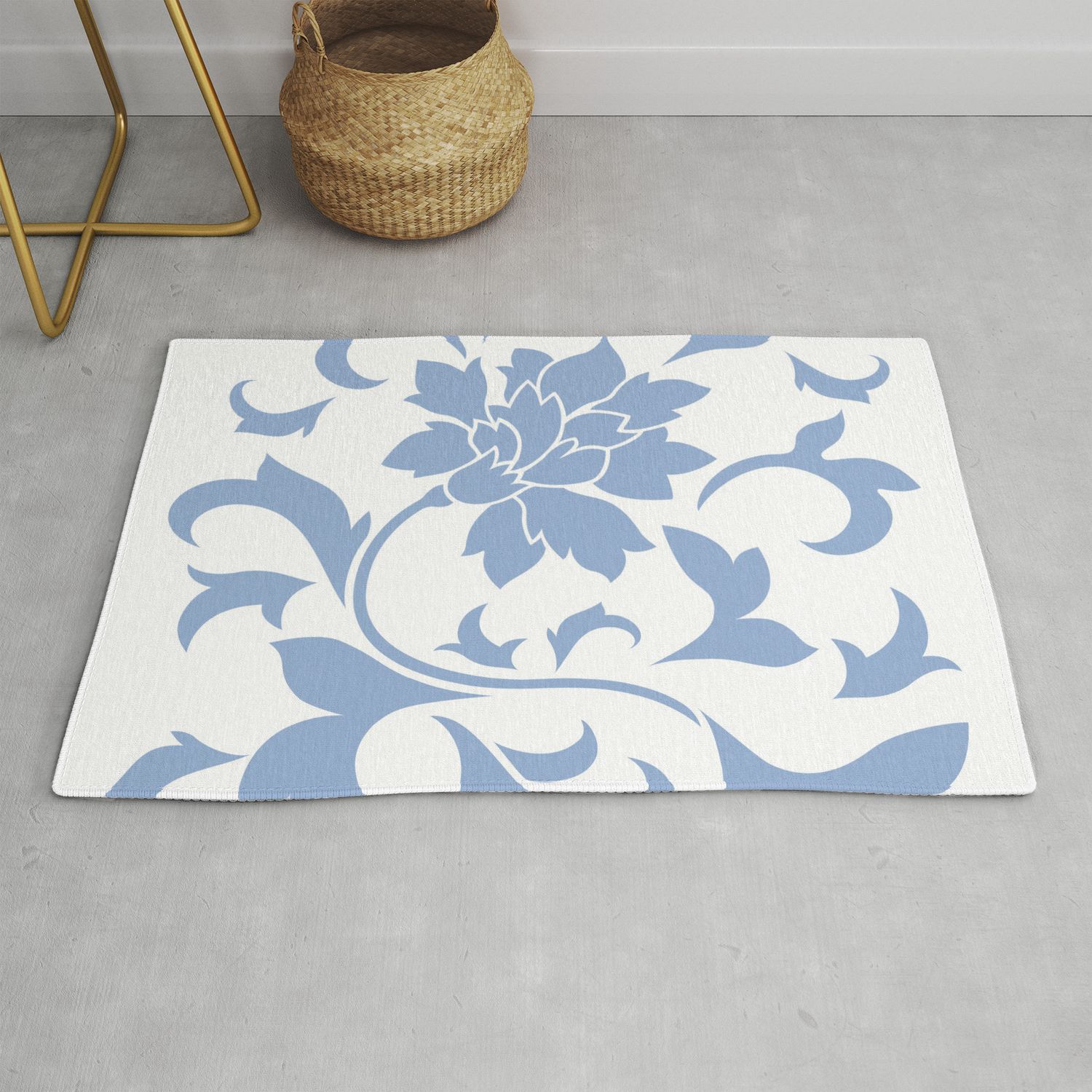 Oriental Flower – Serenity Blue On White Background Rugdesignenrich |  Society6 For White Serenity Rugs (View 15 of 15)