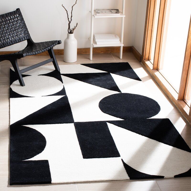 Premium Abstract Geometric Hand Tufted Black And White Rugs – Etsy With Regard To Black And White Rugs (Photo 3 of 15)