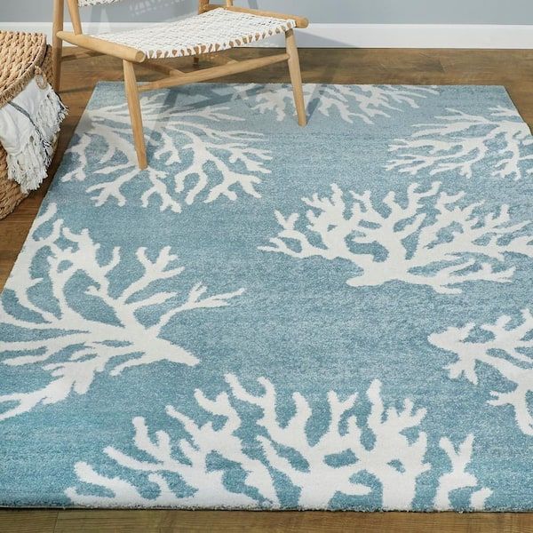 Private Brand Unbranded Caistor Light Blue 5 Ft. X 7 Ft. Coastal Coral  Print Area Rug 3008274 – The Home Depot With Regard To Coastal Indoor Rugs (Photo 4 of 15)