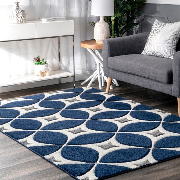 Radiante Mod Trellis Navy Rug | Grey And White Rug, Contemporary Area Rugs,  Blue Area Rugs Within Navy Blue Rugs (View 15 of 15)