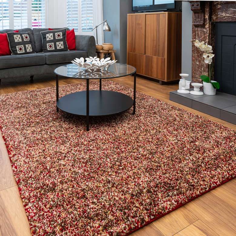 Red Mottled Shaggy Living Room Rug | Murano | Kukoon Rugs Online Intended For Red Solid Shag Rugs (View 7 of 15)