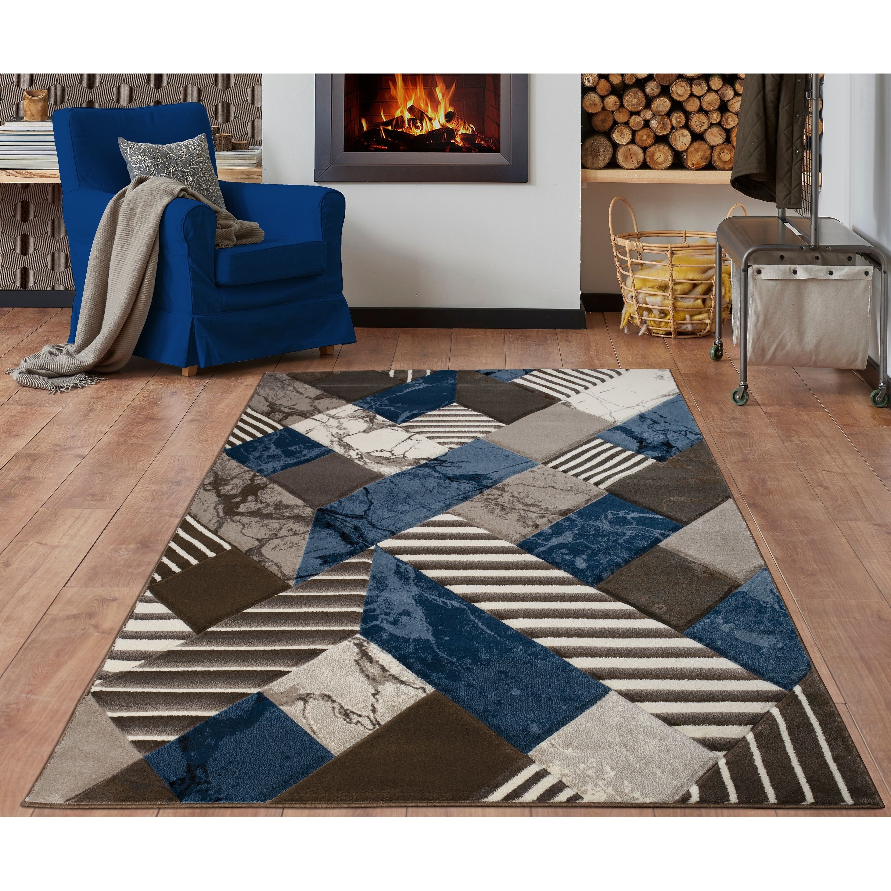 Rhodes Collection Abstract Square Area Rug In Blue/brown – Overstock –  35724118 In Blue Square Rugs (Photo 3 of 15)
