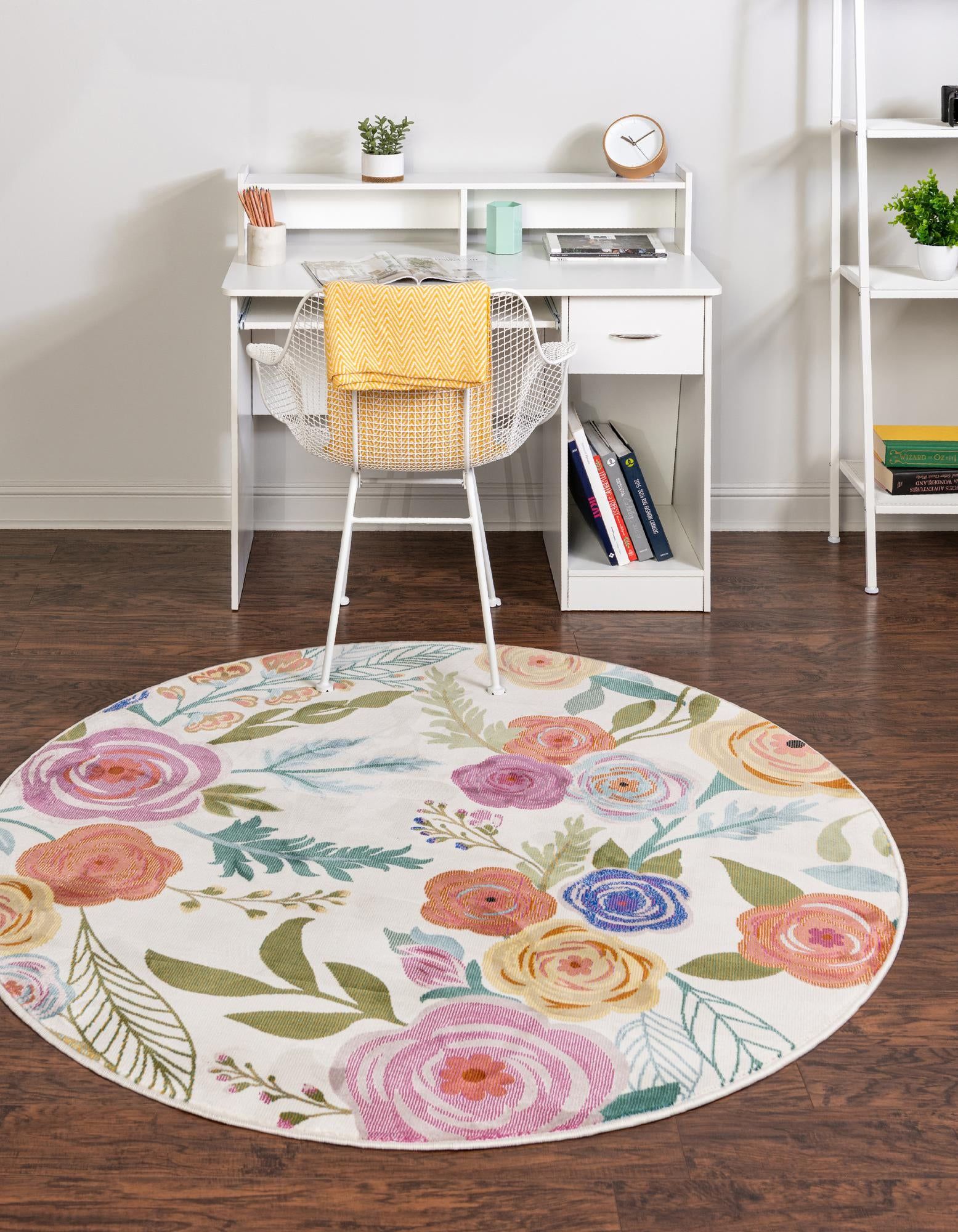 Rugs Blossom Collection Rug – 10 Ft Round Ivory Medium Rug Perfect For  Kitchens, Dining Rooms – Walmart Within Ivory Blossom Round Rugs (Photo 2 of 15)