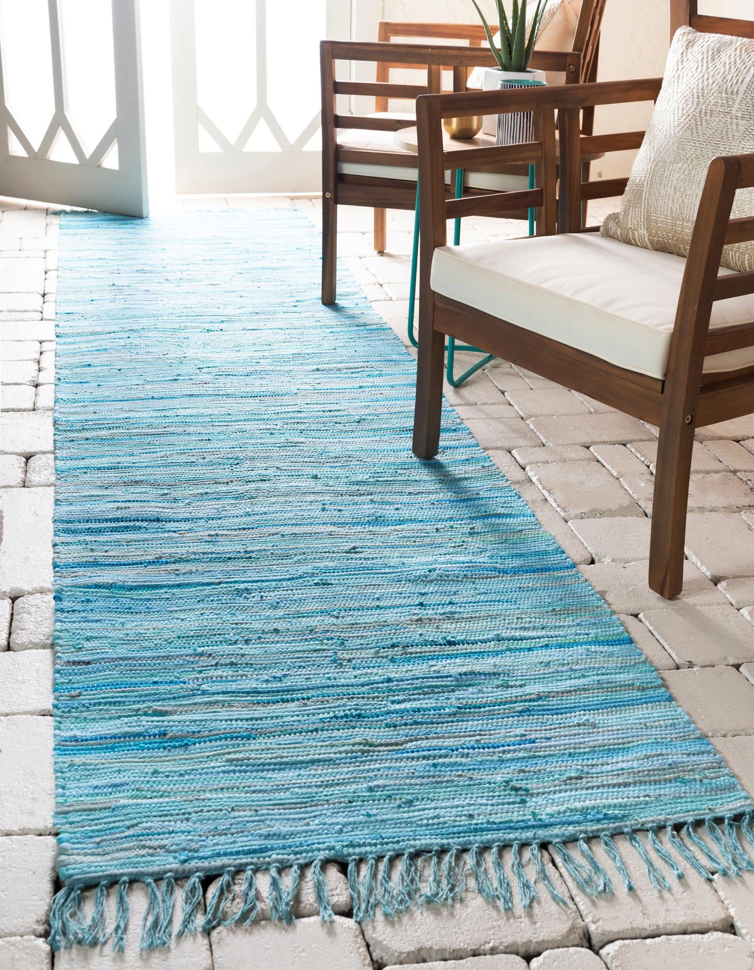 Rugs Chindi Cotton Collection Rug – 6 Ft Runner Light Blue Flatweave Rug  Perfect For Hallways, Entryways – Walmart Intended For Cotton Runner Rugs (View 9 of 15)
