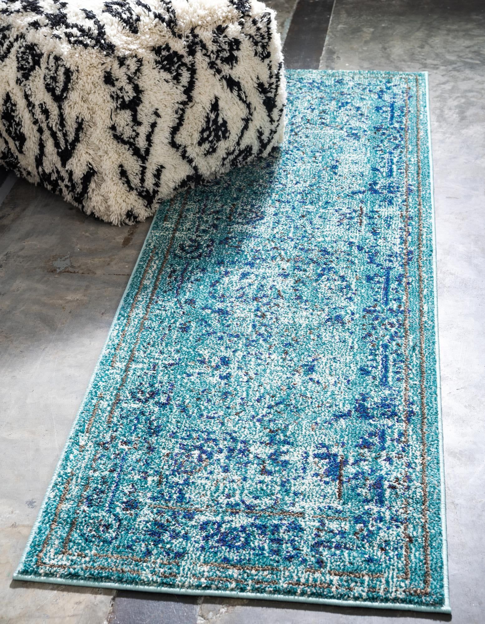 Rugs Fleur Collection Rug – 6 Ft Runner Light Blue Medium Pile Rug  Perfect For Hallways, Entryways – Walmart Pertaining To Light Blue Runner Rugs (View 15 of 15)