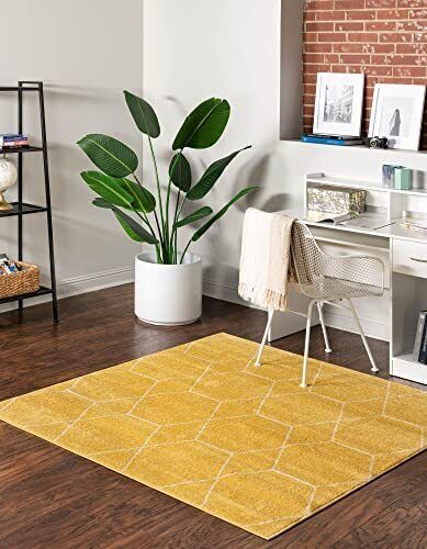 Rugs Lattice Frieze Collection Rug – 7' Square Yellow Medium Rug  Perfect  195987265396 | Ebay Inside Frieze Square Rugs (View 8 of 15)