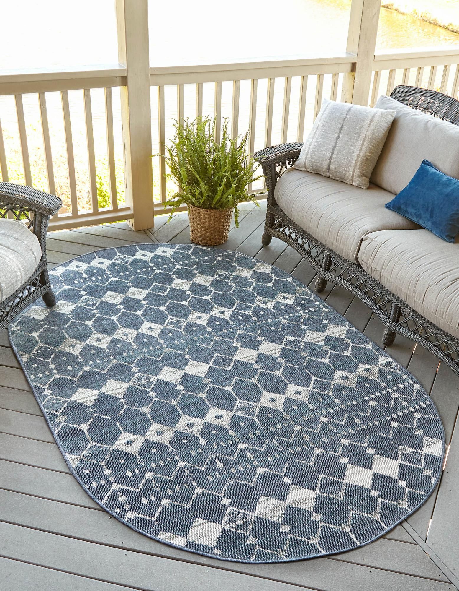 Rugs Outdoor Lattice Collection Rug – 5' X 8' Oval Navy Blue Flatweave  Rug Perfect For Living Rooms, Large Dining Rooms, Open Floorplans –  Walmart In Lattice Oval Rugs (Photo 7 of 15)