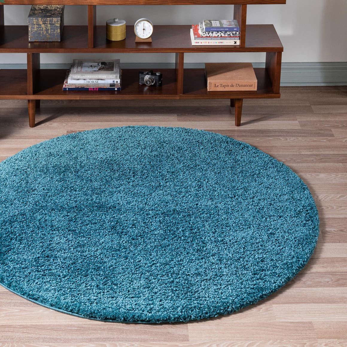 Rugs Soft Solid Shag Collection Round Rug ‚Äì 8 Ft Round Turquoise Shag  Rug Perfect For Kitchens, Dining Rooms – Walmart Within Solid Shag Round Rugs (Photo 1 of 15)