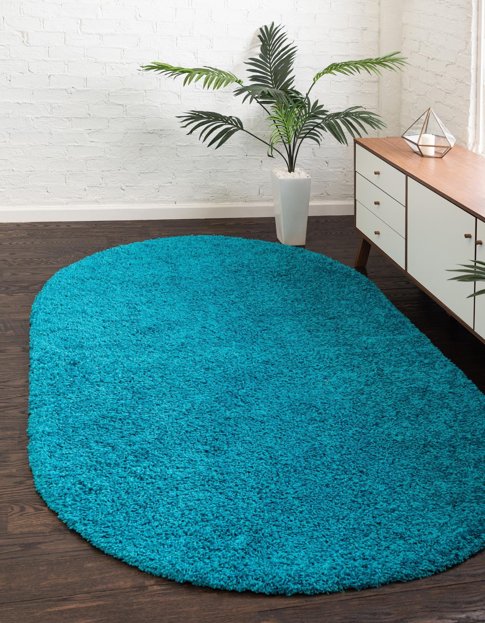 Rugs Solid Shag Collection Rug – 8' X 10' Oval Turquoise Shag Rug  Perfect For Living Rooms, Large Dining Rooms, Open Floorplans – Walmart Throughout Shag Oval Rugs (View 9 of 15)
