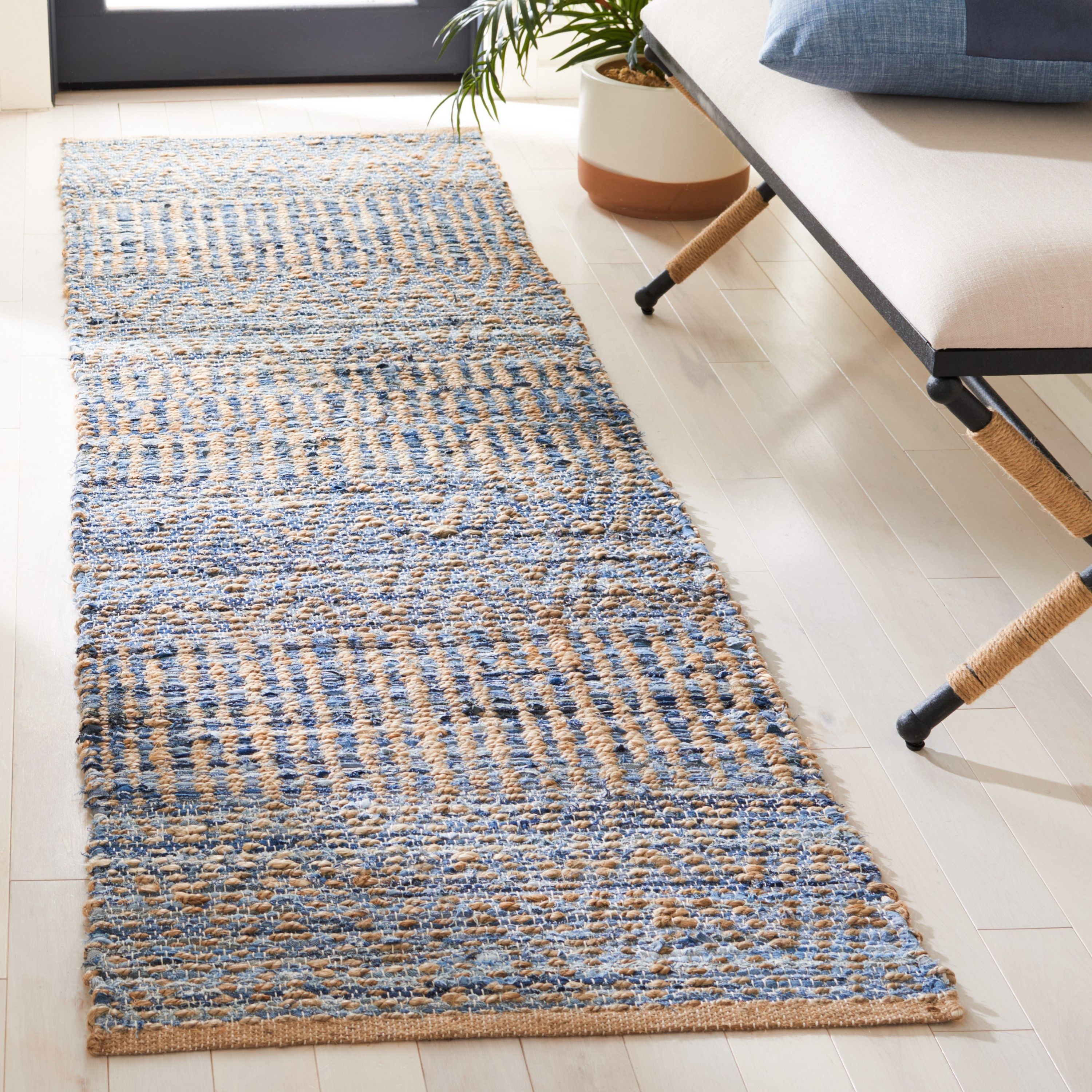 Safavieh 2 X 16 Jute Natural/blue Indoor Abstract Coastal Runner Rug In The  Rugs Department At Lowes Intended For Coastal Runner Rugs (View 4 of 15)