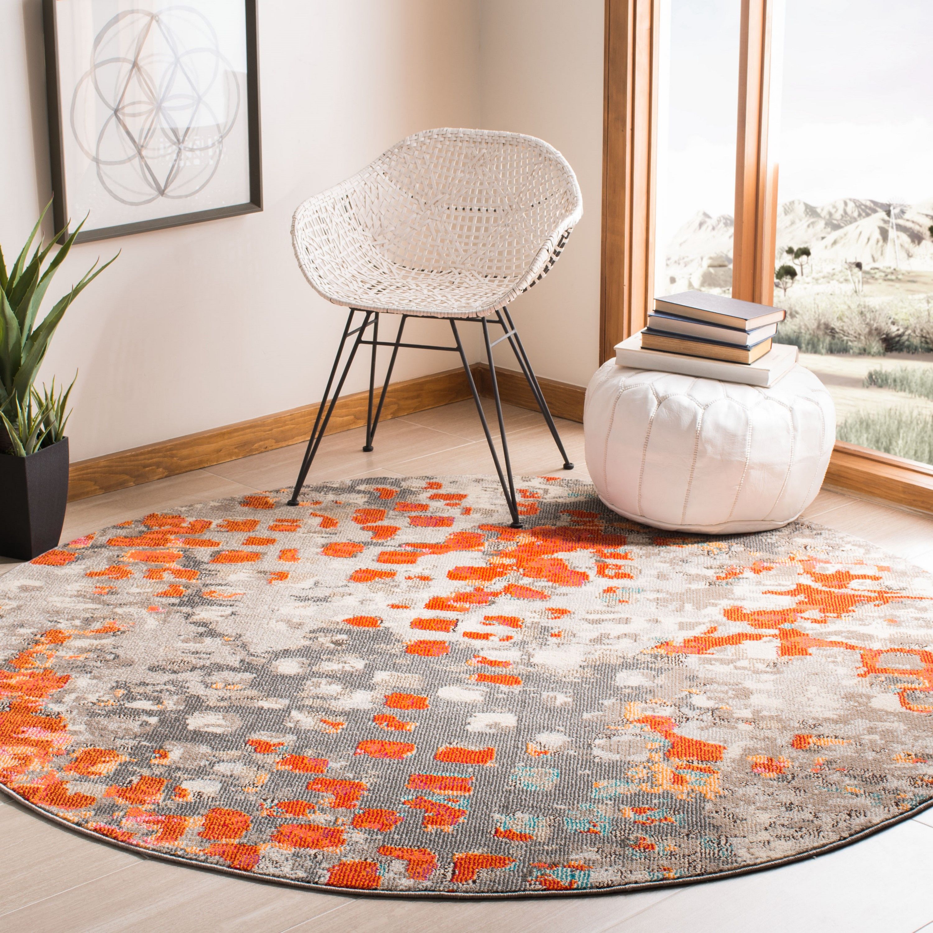 Safavieh 4 X 4 Gray/orange Round Indoor Abstract Bohemian/eclectic Area Rug  In The Rugs Department At Lowes Throughout Orange Round Rugs (View 7 of 15)