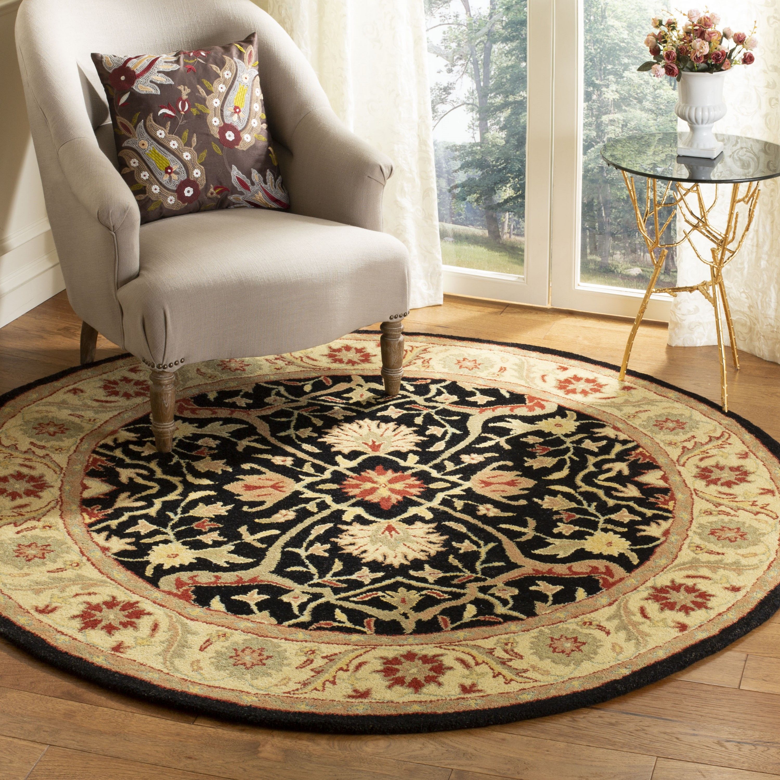 Safavieh 8 X 10 Wool Black Oval Indoor Floral/botanical Vintage Area Rug In  The Rugs Department At Lowes Intended For Botanical Oval Rugs (View 8 of 15)