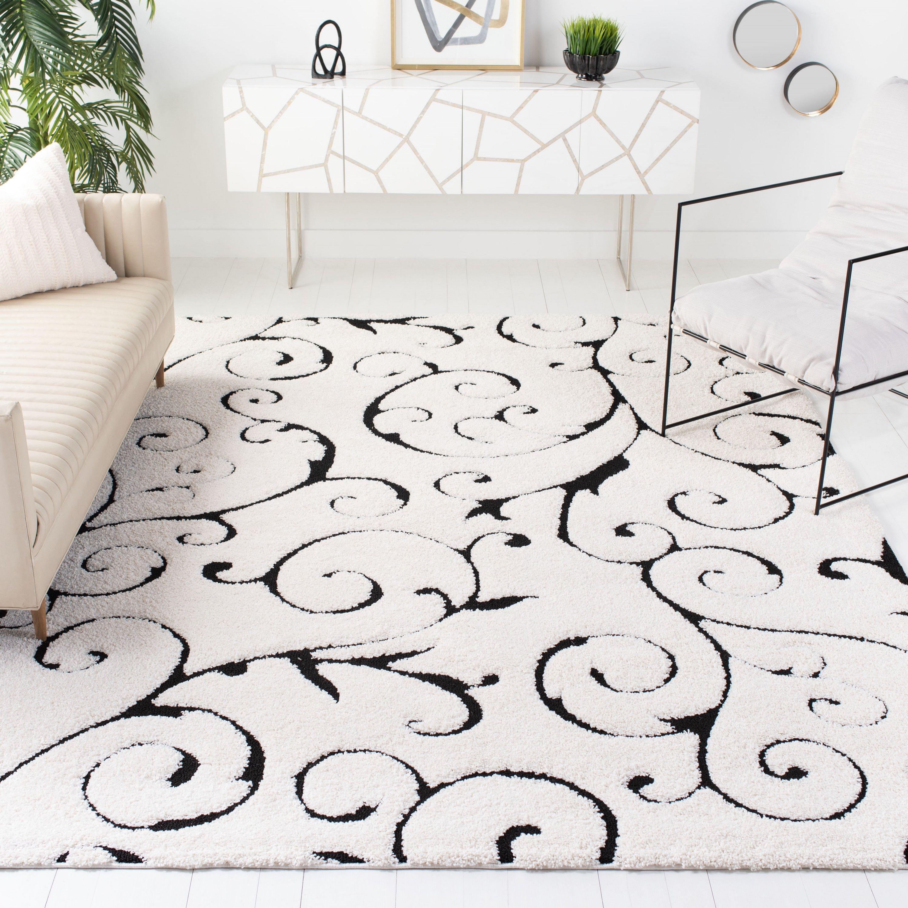 Safavieh 9 X 9 Frieze Ivory/black Square Indoor Floral/botanical Area Rug  In The Rugs Department At Lowes Within Frieze Square Rugs (Photo 1 of 15)