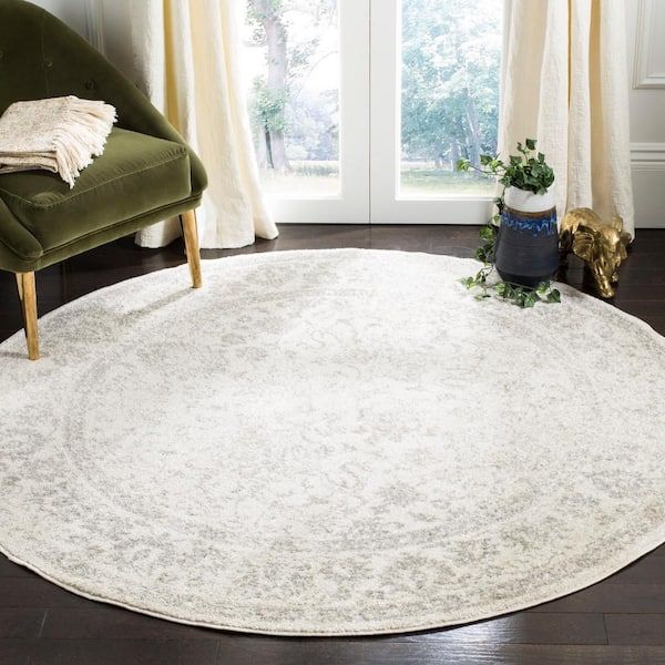 Safavieh Adirondack Ivory/silver 9 Ft. X 9 Ft. Round Distressed Border Area  Rug Adr109c 9r – The Home Depot For Border Round Rugs (Photo 1 of 15)