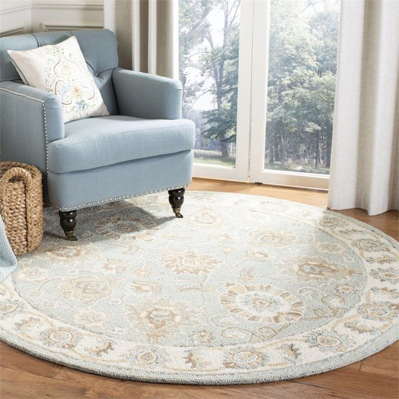 Safavieh Blossom 6' Round Hand Tufted Wool Rug In Aqua And Ivory |  Homesquare In Ivory Blossom Round Rugs (View 14 of 15)