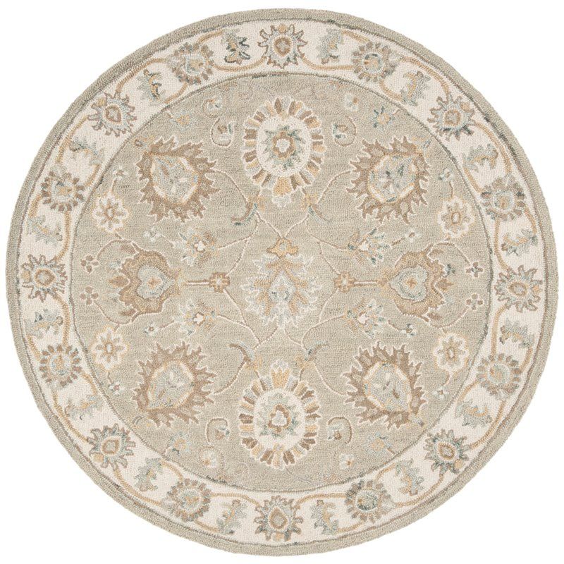 Safavieh Blossom 6' Round Hand Tufted Wool Rug In Sage And Ivory |  Bushfurniturecollection Throughout Ivory Blossom Round Rugs (View 13 of 15)