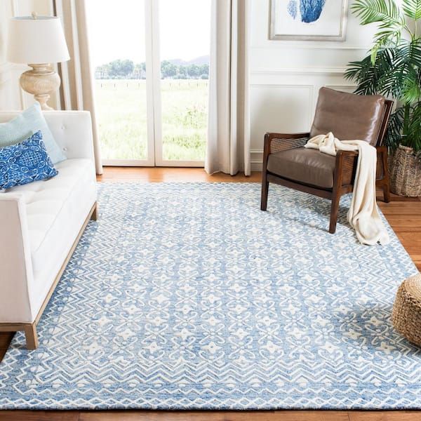 Safavieh Blossom Blue/ivory 8 Ft. X 10 Ft. Border Geometric Area Rug  Blm114m 8 – The Home Depot Within Ivory Blossom Rugs (Photo 6 of 15)
