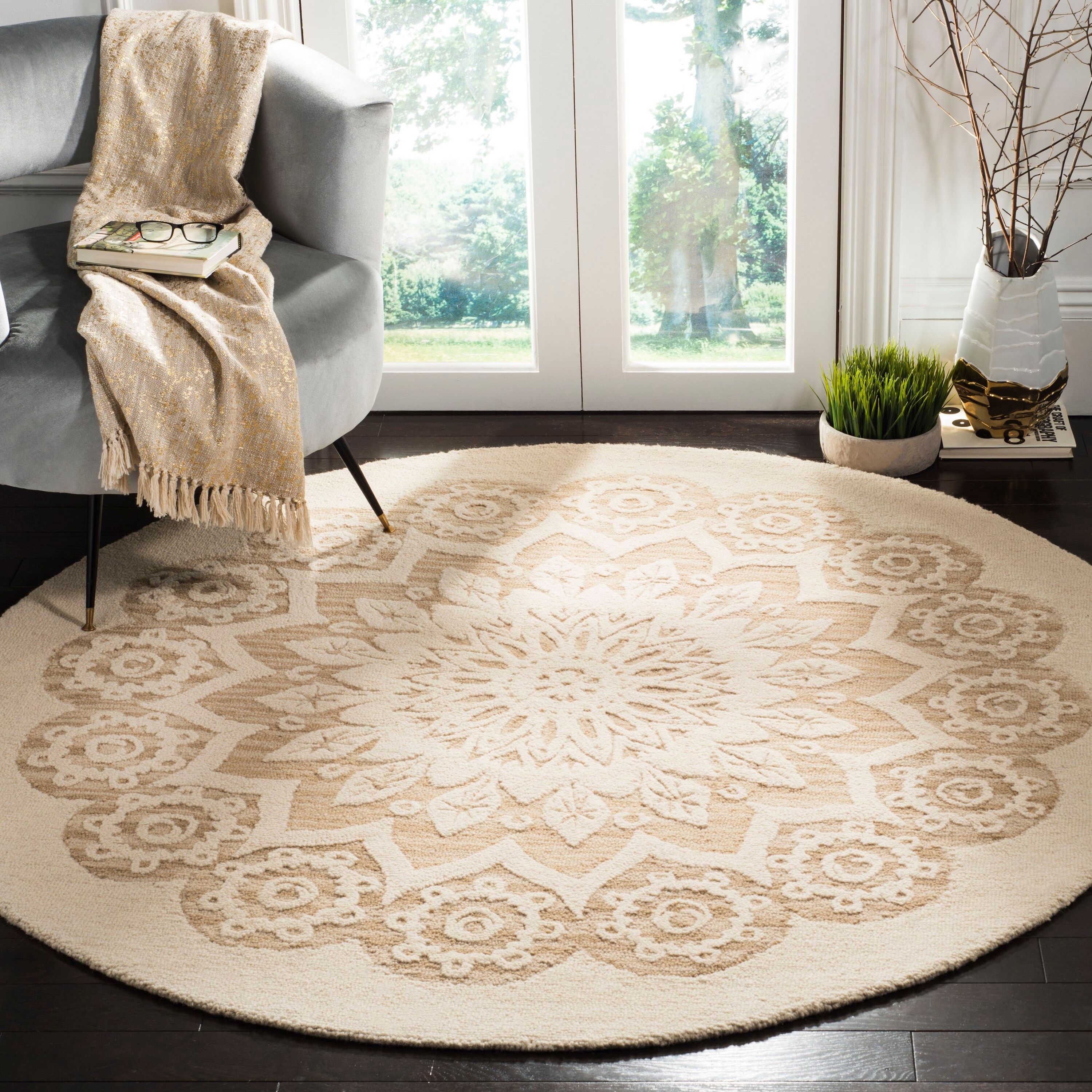 Safavieh Blossom Gladwin 6 X 6 Wool Ivory/beige Round Indoor  Floral/botanical Bohemian/eclectic Area Rug In The Rugs Department At  Lowes Throughout Ivory Blossom Round Rugs (View 3 of 15)
