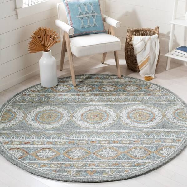 Safavieh Blossom Gray/ivory 6 Ft. X 6 Ft. Floral Border Round Area Rug  Blm609f 6r – The Home Depot Intended For Ivory Blossom Round Rugs (Photo 5 of 15)