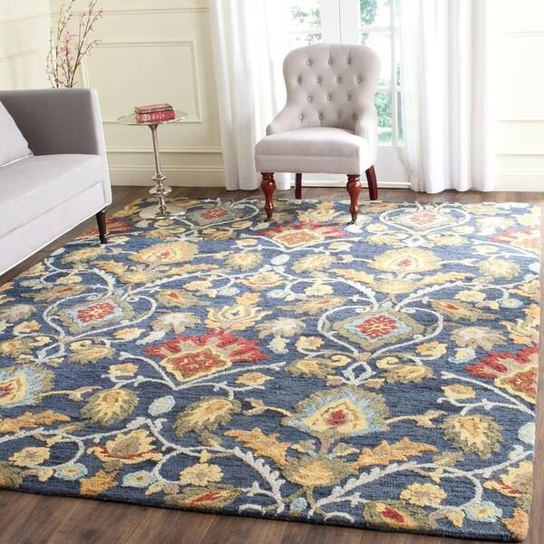 Safavieh Blossom Navy/multi 5 Ft. X 5 Ft. Geometric Floral Square Area Rug  Blm402a 5sq – The Home Depot Throughout Blossom Oval Rugs (Photo 11 of 15)