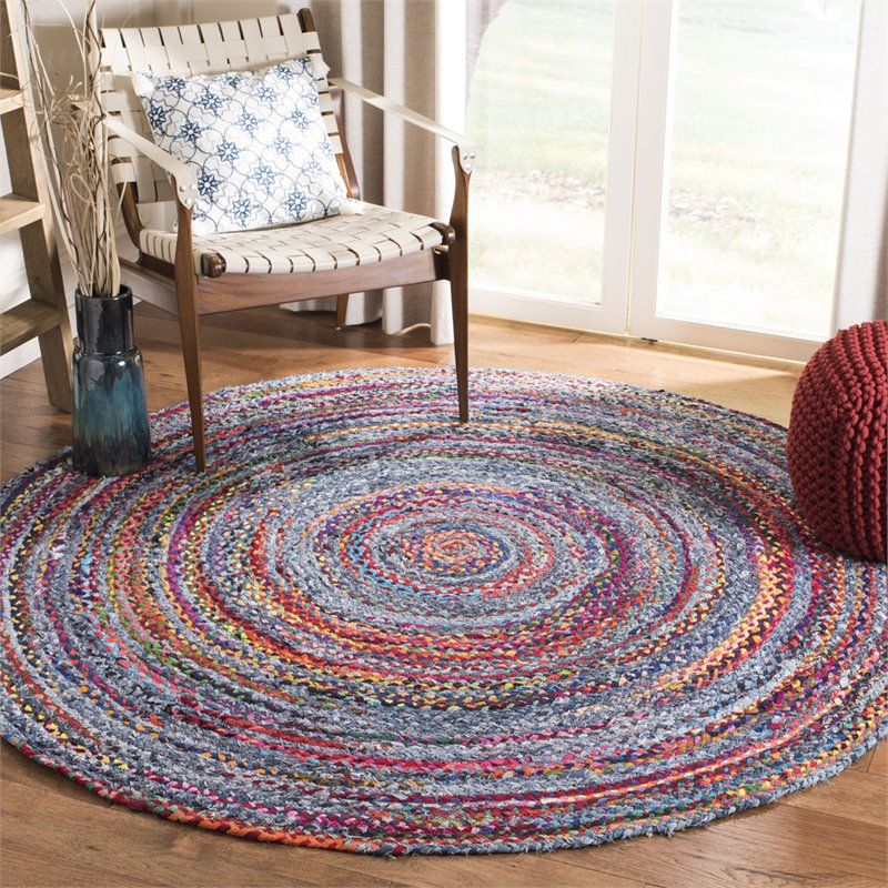 Safavieh Braided 3' Round Hand Woven Rug In Blue And Red Within Hand Woven Braided Rugs (View 6 of 15)