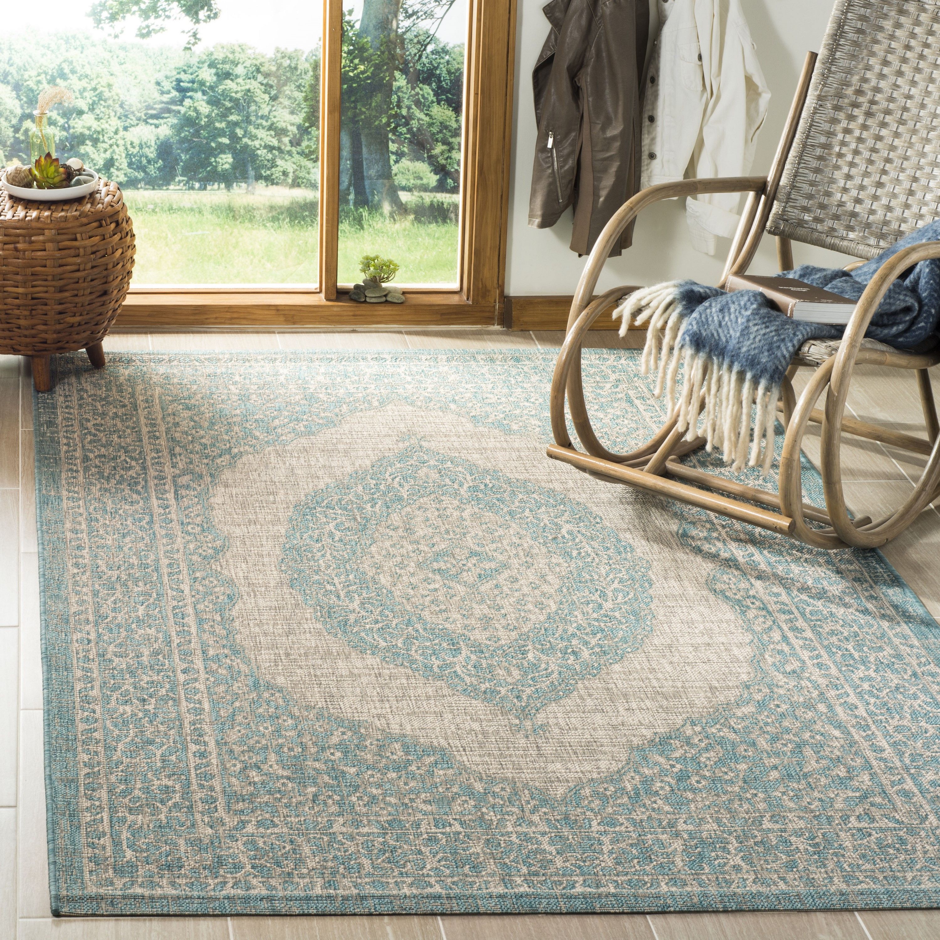 Safavieh Courtyard Napa 3 X 5 Light Gray/aqua Indoor/outdoor  Floral/botanical Coastal Throw Rug In The Rugs Department At Lowes For Napa Indoor Rugs (Photo 4 of 15)
