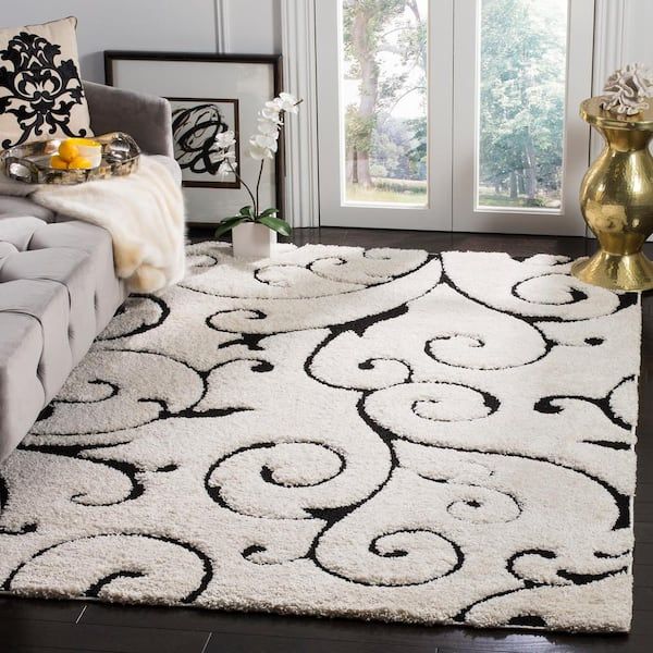 Safavieh Florida Shag Ivory/black 8 Ft. X 10 Ft. High Low Floral Area Rug  Sg455 1290 8 – The Home Depot Intended For Ivory And Black Rugs (Photo 15 of 15)