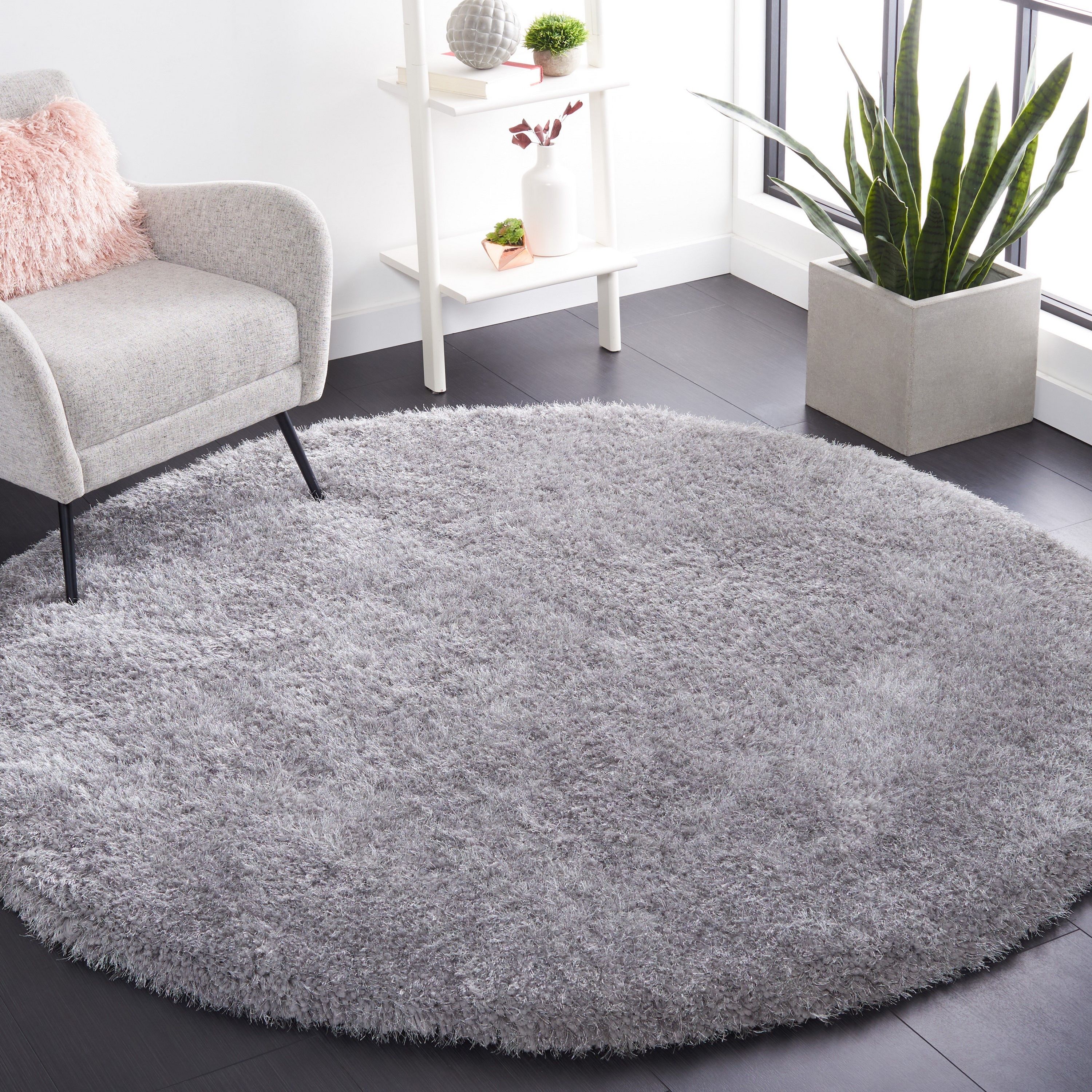 Safavieh Luxe Shag 6 X 6 Gray Round Indoor Solid Area Rug In The Rugs  Department At Lowes Pertaining To Shag Oval Rugs (View 6 of 15)