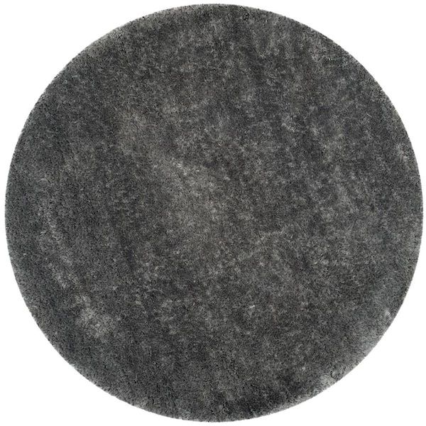 Safavieh Luxe Shag Gray 8 Ft. X 8 Ft. Round Solid Area Rug Sgx160c 8r – The  Home Depot Intended For Gray Bamboo Round Rugs (Photo 4 of 15)
