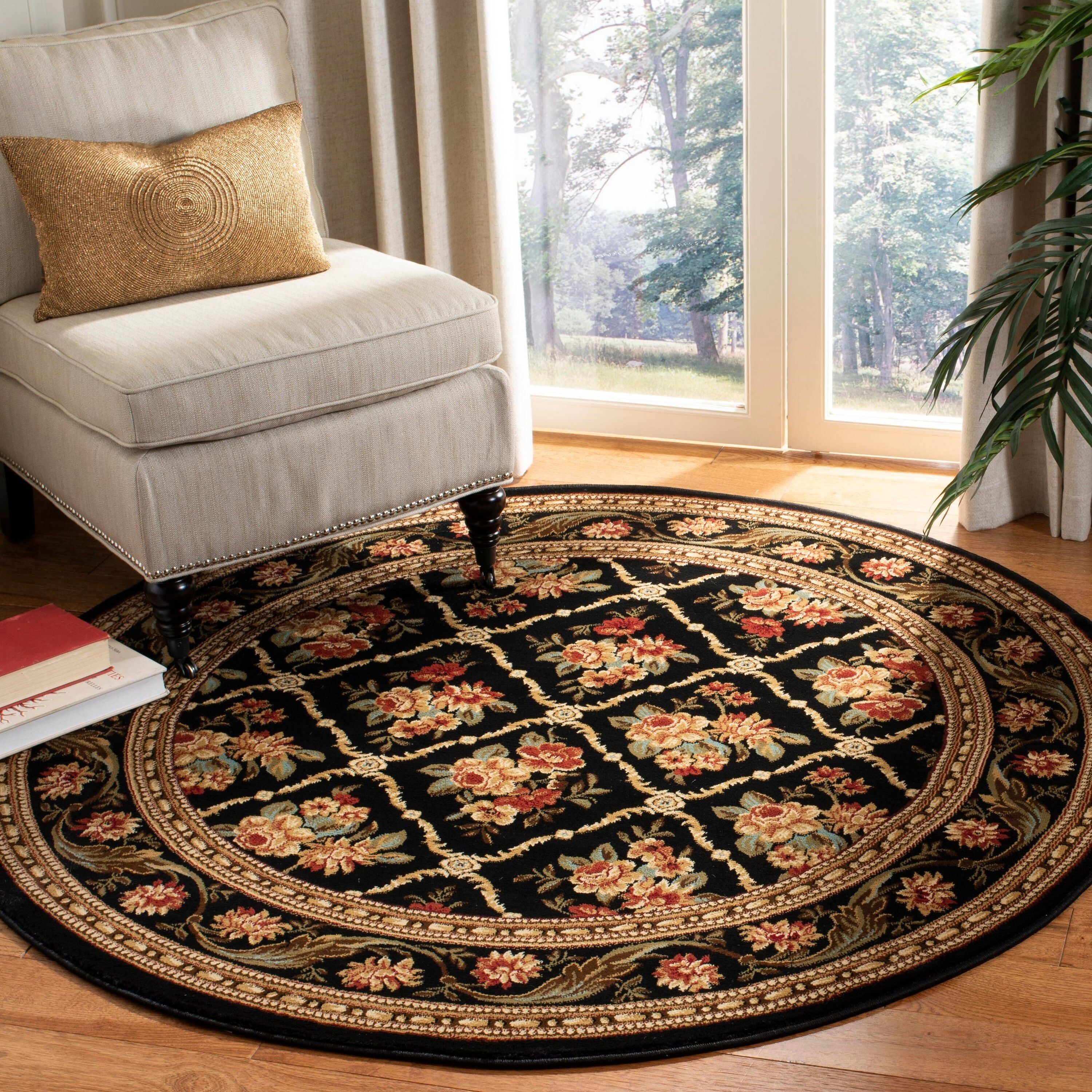 Safavieh Lyndhurst Floral Lattice 5 X 5 Black/black Round Indoor  Floral/botanical Farmhouse/cottage Area Rug In The Rugs Department At  Lowes With Lattice Indoor Rugs (View 8 of 15)
