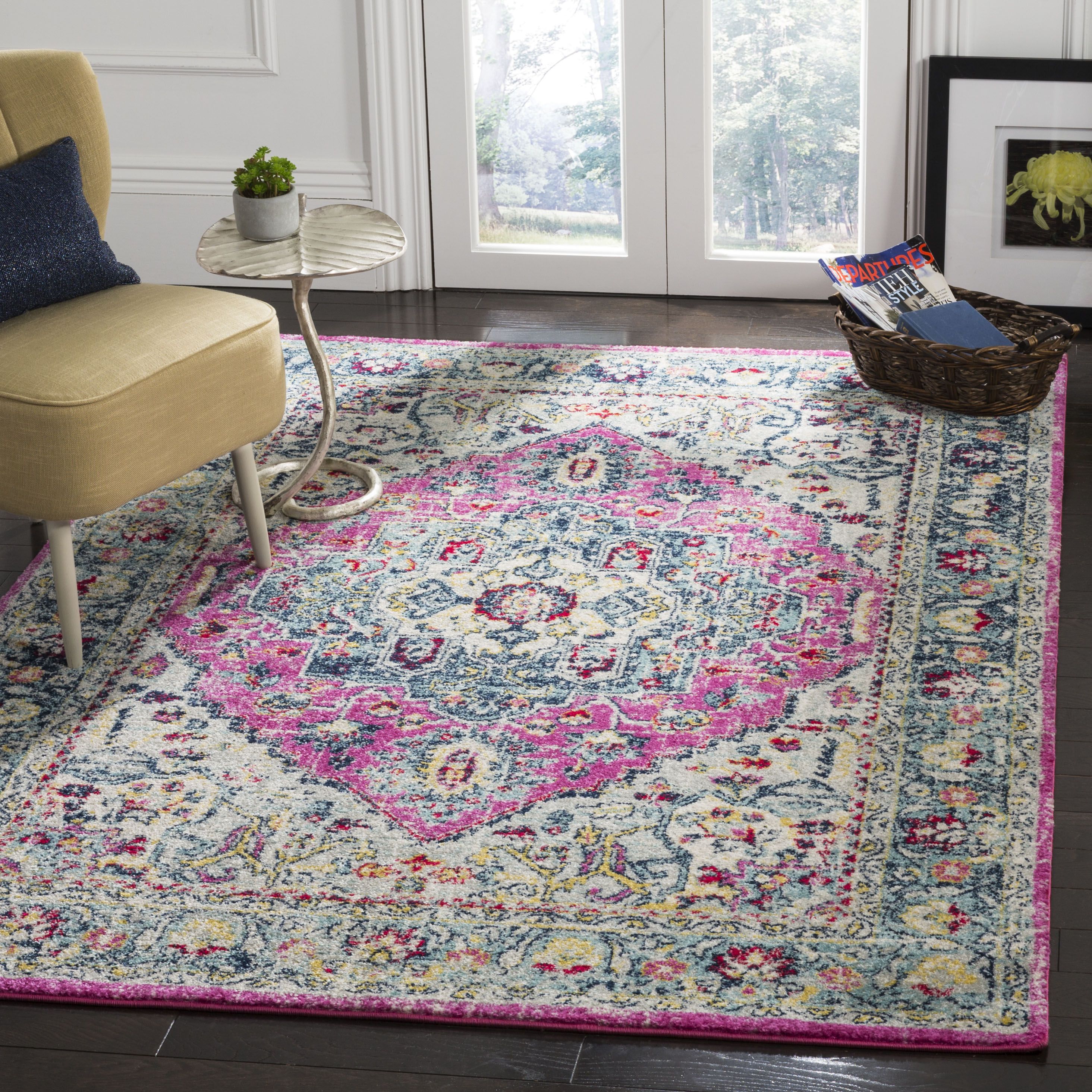 Safavieh Madison Hatra 3 X 5 Fuchsia/aqua Indoor Distressed/overdyed  Bohemian/eclectic Throw Rug At Lowes Within Pink And Aqua Rugs (View 9 of 15)