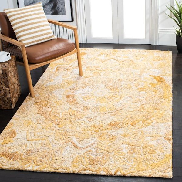Safavieh Marquee Yellow/ivory 6 Ft. X 6 Ft. Floral Oriental Square Area Rug  Mrq110e 6sq – The Home Depot For Yellow Ivory Rugs (Photo 8 of 15)