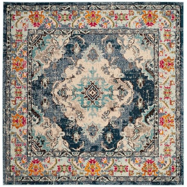 Safavieh Monaco Navy/light Blue 8 Ft. X 8 Ft. Square Border Area Rug  Mnc243n 8sq – The Home Depot With Blue Square Rugs (Photo 5 of 15)