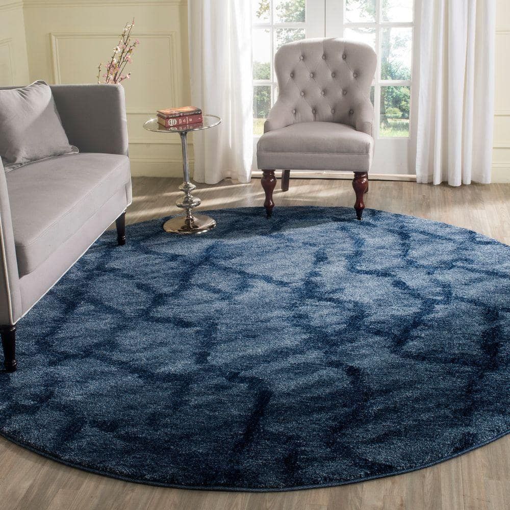 Safavieh Retro Blue/dark Blue 8 Ft. X 8 Ft. Round Abstract Area Rug  Ret2144 6570 8r – The Home Depot Inside Dark Blue Rugs (Photo 3 of 15)