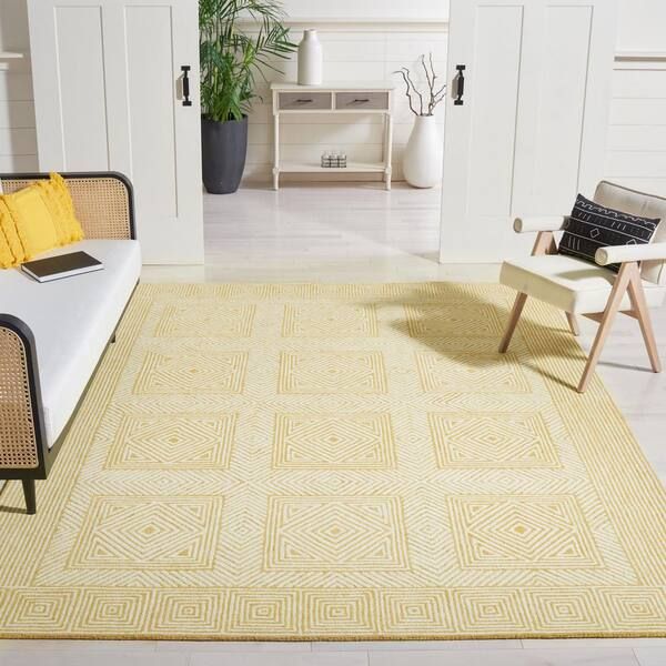 Safavieh Roslyn Yellow/ivory 9 Ft. X 12 Ft. Diamond Square Area Rug  Ros352c 9 – The Home Depot Regarding Yellow Ivory Rugs (Photo 4 of 15)