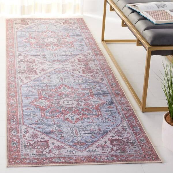 Safavieh Tucson Gray Blue/rust 3 Ft. X 8 Ft. Machine Washable Border Floral  Distressed Runner Rug Tsn102g 28 – The Home Depot For Blue Tucson Rugs (Photo 15 of 15)