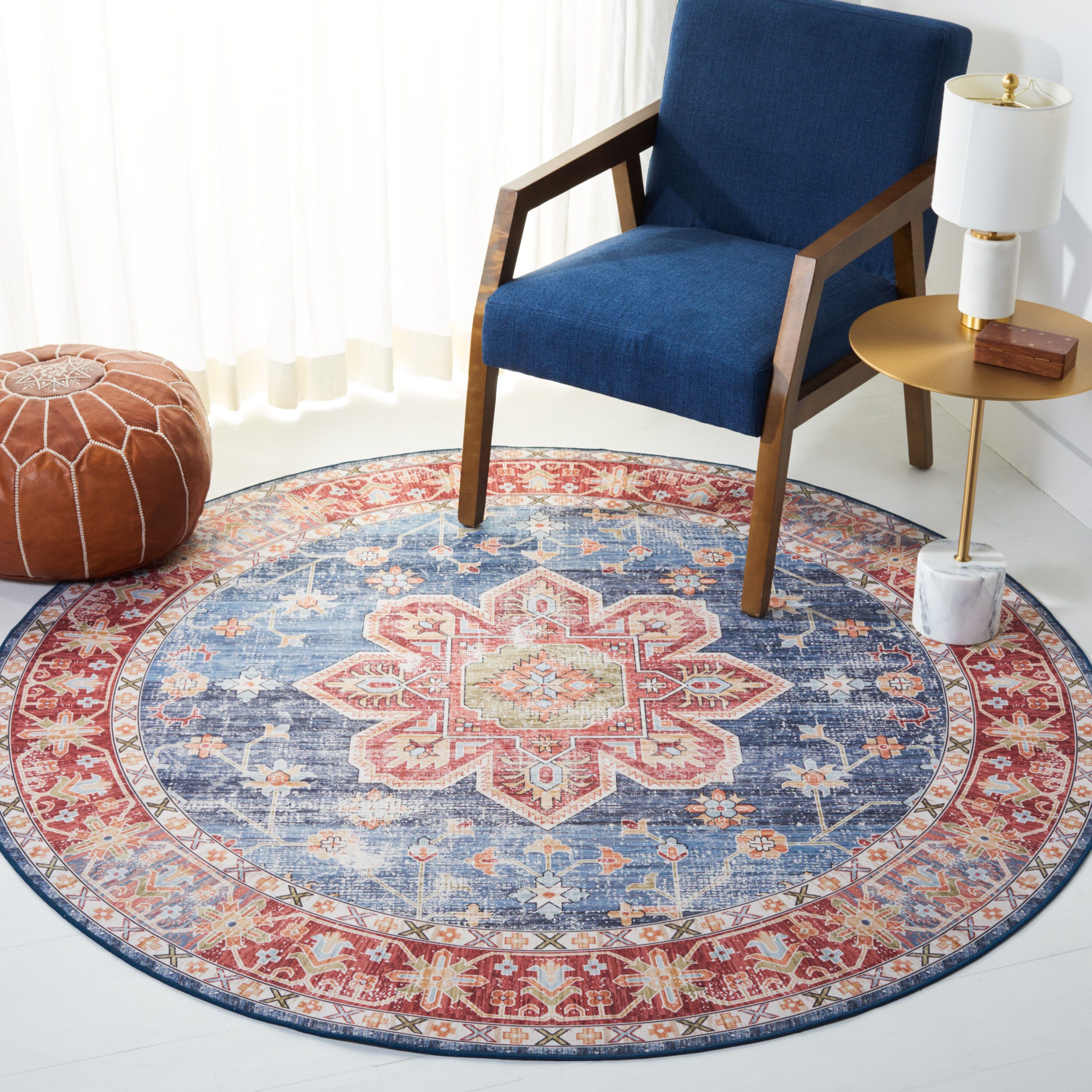 Safavieh Tucson Juan 6 X 6 Blue/rust Round Indoor Traditional Machine  Washable Area Rug In The Rugs Department At Lowes For Blue Tucson Rugs (View 13 of 15)