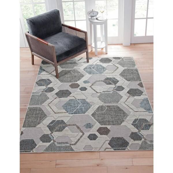 Sams International Napa Elio Gray/blue/multi 7 Ft. 10 In. X 10 Ft. 10 In.  Geometric High/low Chenille Area Rug 6194 8x10 – The Home Depot Regarding Napa Indoor Rugs (Photo 6 of 15)