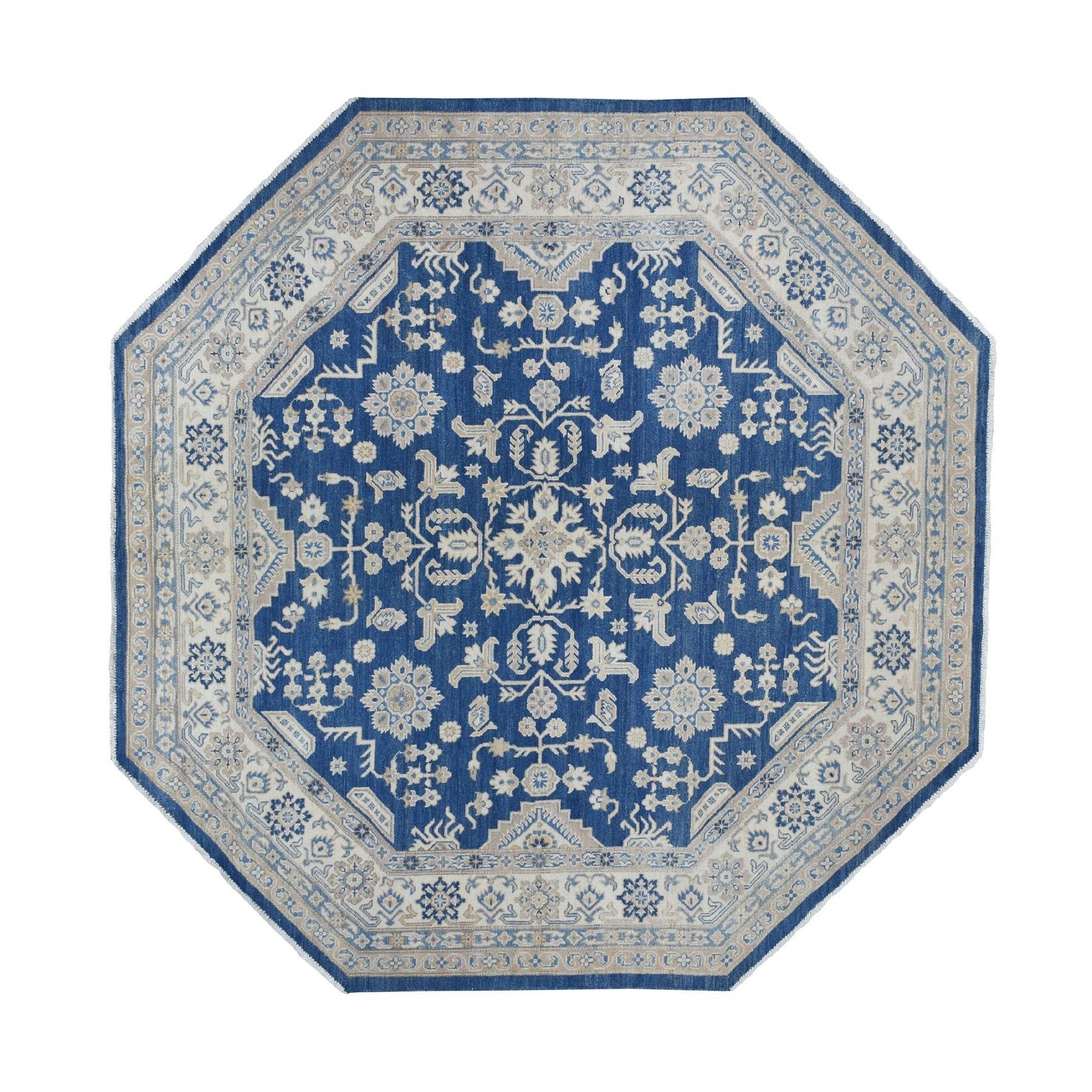 Shahbanu Rugs Blue Tribal Design Natural Wool Afghan Vintage Look Kazak  Hand Knotted Octagon Oriental Rug (7undefined8" X 7undefined8") – On Sale –  Overstock – 31884015 Throughout Octagon Rugs (View 4 of 15)
