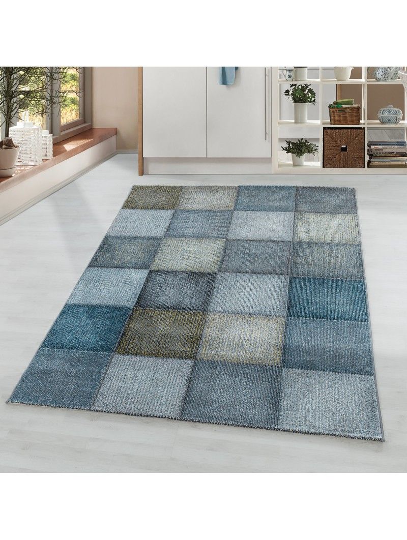 Short Pile Rug Modern Square Pixel Pattern Soft Carpet Blue With Modern Square Rugs (View 15 of 15)