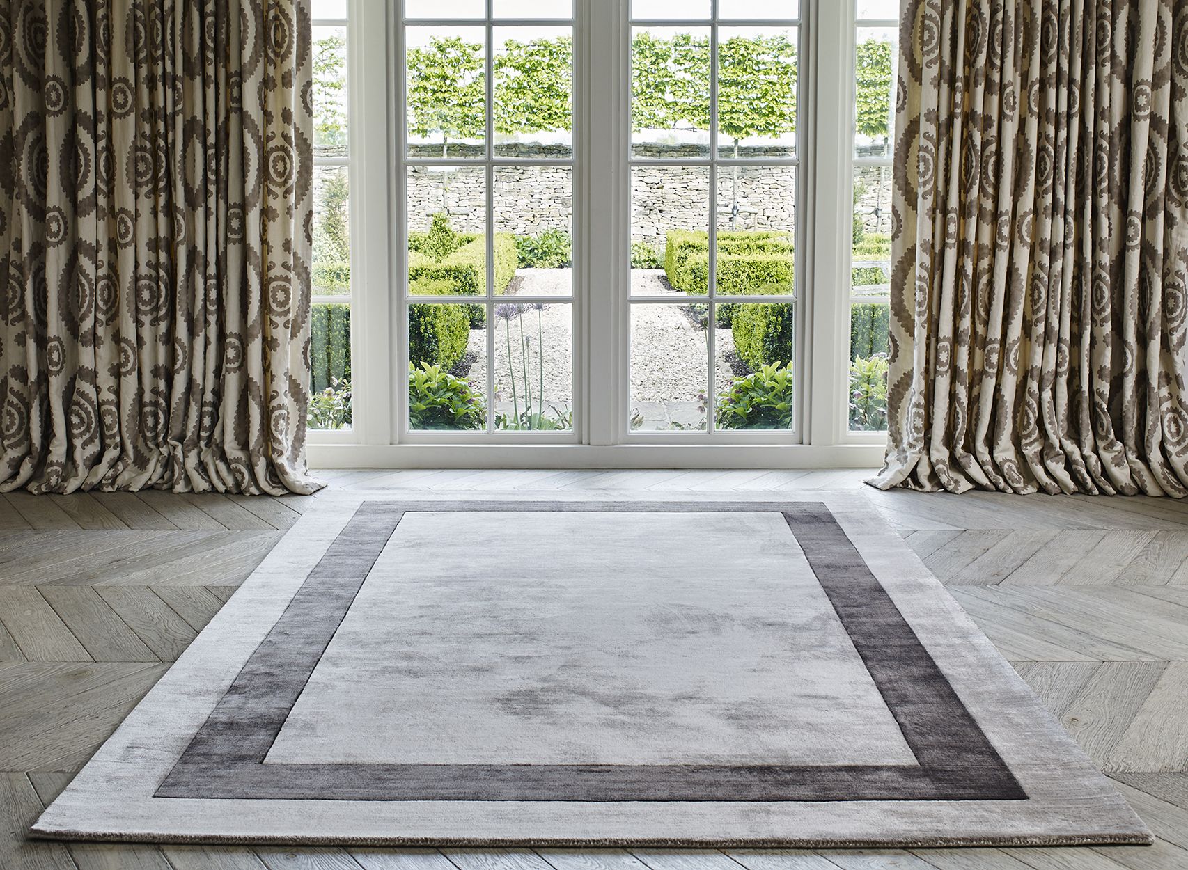 Simla Bordered Starlight & Graphite Rug – Luxury Rugs | London | Cheshire Intended For Starlight Rugs (View 6 of 15)