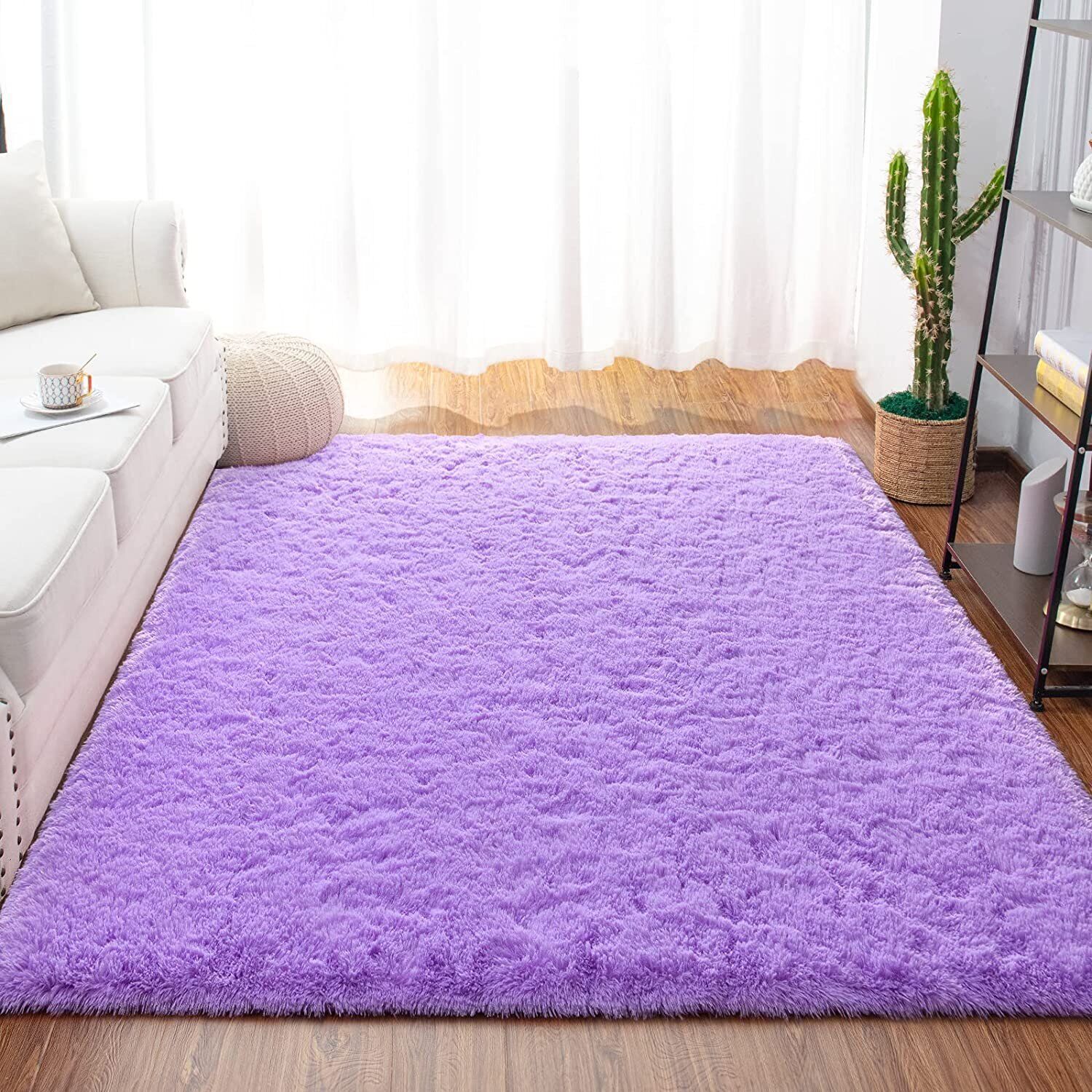 Solid Purple Shag Carpet Area Rug Indoor Mat Faux Fur 4 X 5.3 X  (View 10 of 15)