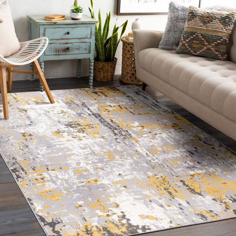 Steelside™ Chiswick Performance Yellow/gray/ivory Rug & Reviews | Wayfair Pertaining To Yellow Ivory Rugs (View 6 of 15)